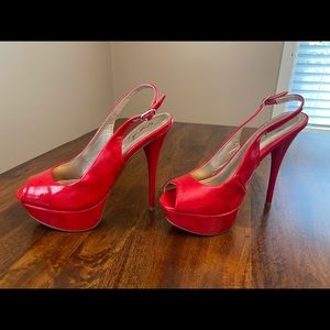 Beautiful Red Peep Toe Slingback Platform Heels - Size 6.5
